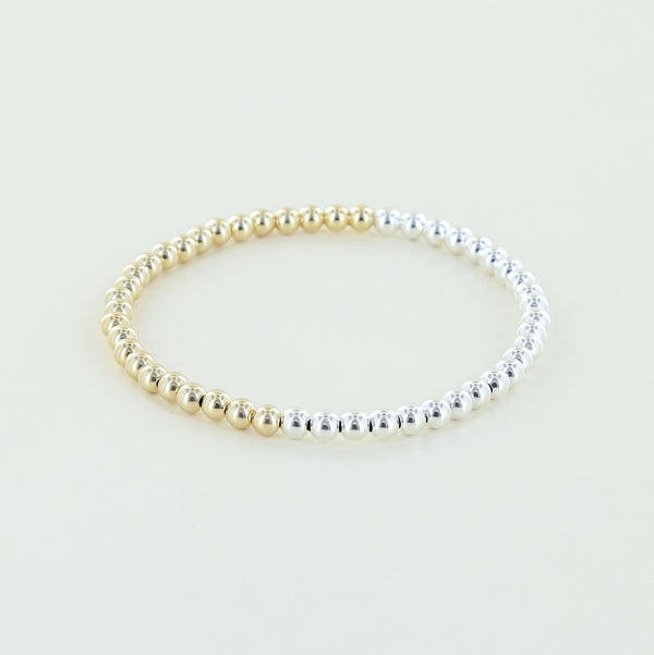 Sailormade 4mm sterling silver and 14k gold fill beaded stretch bracelet hand made in massachusetts