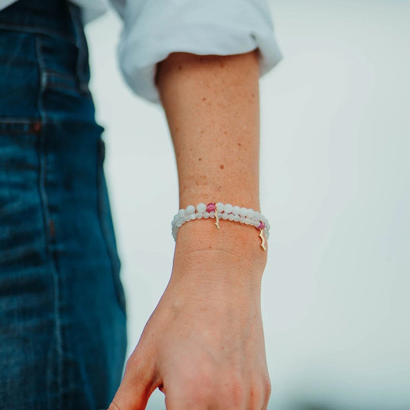 UV awareness beaded beach bracelet for sun safety in moonstone