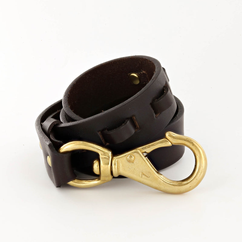 Cargo Leather Belt with No. 2 Snap Hook in Brass and Deep Dark Brown