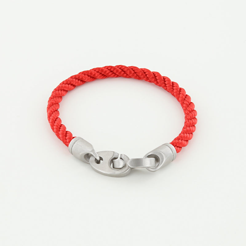 Catch Single Wrap Rope Bracelet with Matte Stainless Steel Brummels in Reel Red