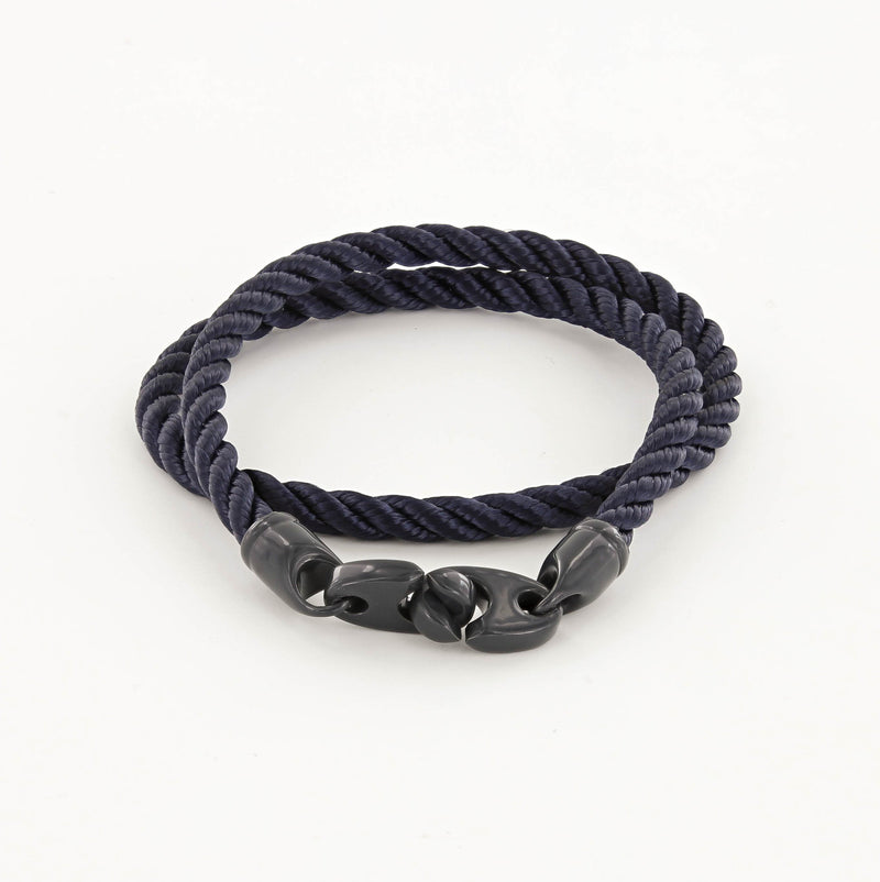 Signal Double Wrap Rope Bracelet with Dark Gray Powder Coated Brummels and Navy Rope