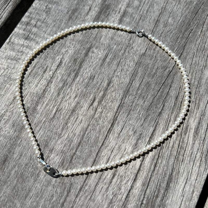 Sailormade women's nautical sterling silver and pearl mini brummel necklace made in new england.