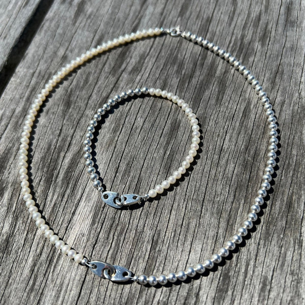 Sailormade women's nautical sterling silver and pearl mini brummel bracelet made in new england.
