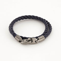 Player Double Wrap Rope Bracelet with Nickel Antique Brummels in Navy