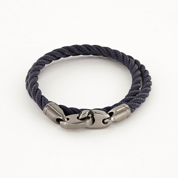 Player Double Wrap Rope Bracelet with Nickel Antique Brummels in Navy
