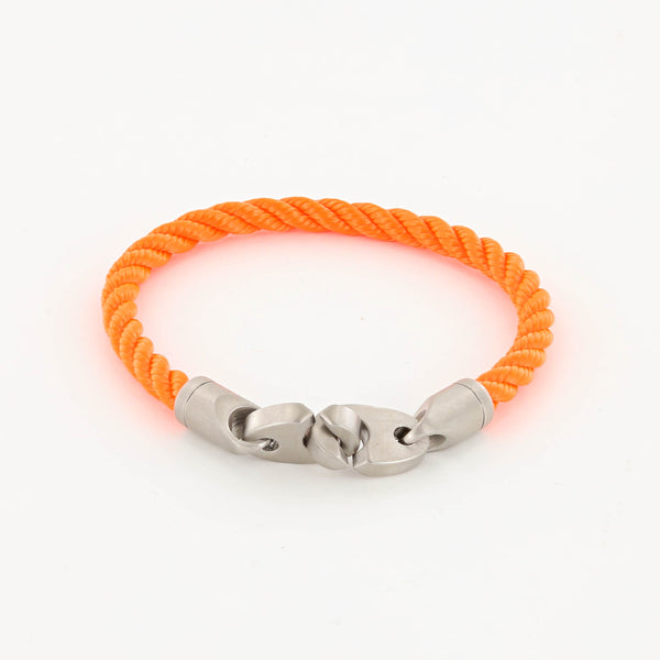 Catch Single Wrap Rope Bracelet with Matte Stainless Steel Brummels in buoy orange