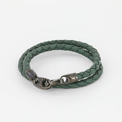 Sailormade Men's Nautical Player Double Wrap Leather Bracelet with Nickel Antique Brummels in Evergreen