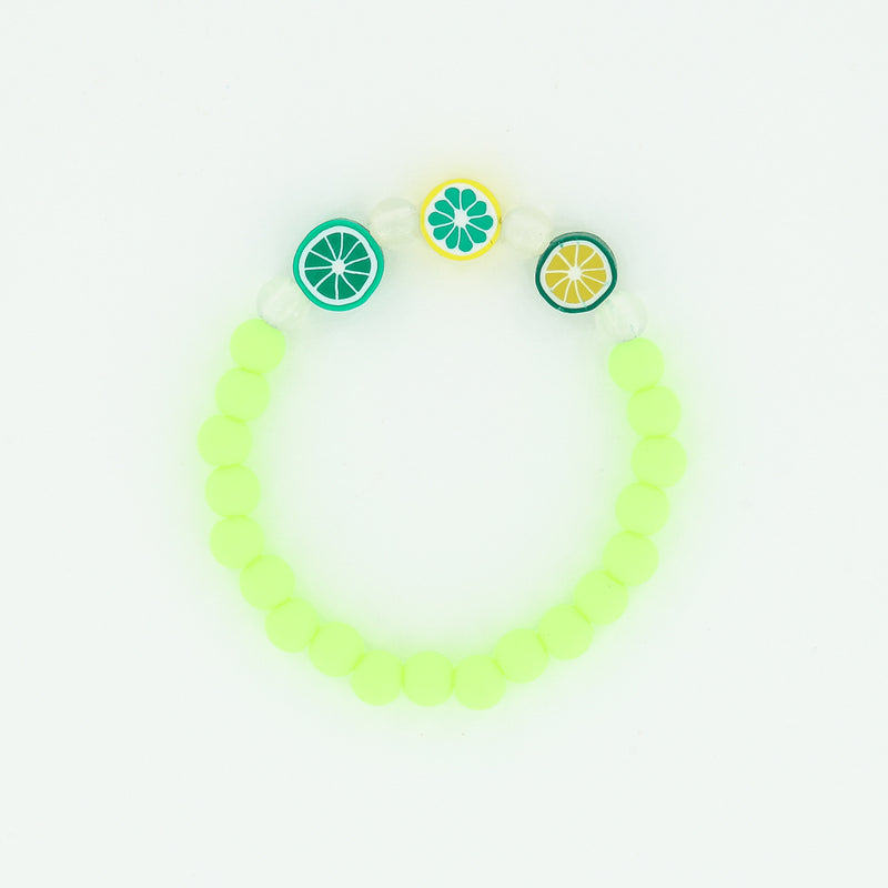 Sailormade kid's rayminder uv awareness bracelet for sun safety education with citrus beads in green. Handmade locally in Boston.