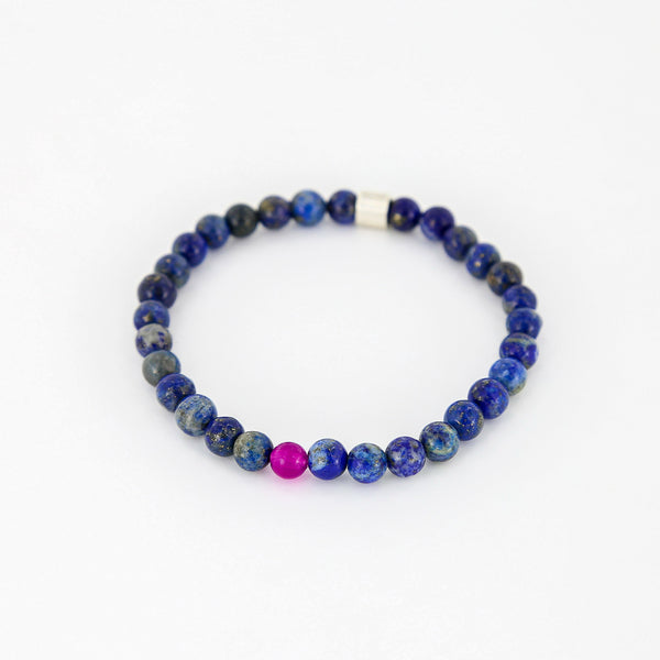 Sailormade men’s raymidner uv awareness bracelet for sun safety and protection. 6mm lapis lazuli beads. Made by Boston’s favorite bracelet company. 