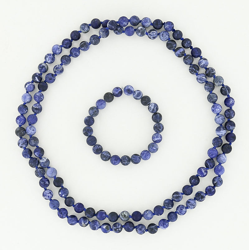 beaded necklace and bracelet in sodalite