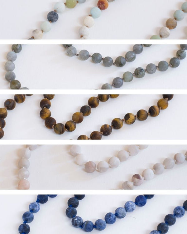 Whatknot beaded necklace in amazonite, labradorite, tiger eye, agate and sodalite