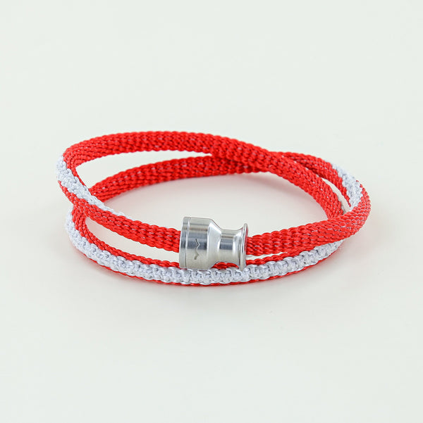 Sailormade nautical men's voyager rope bracelet with stainless steel winch in red and silver