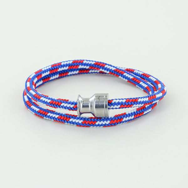 sailormade men's nautical rope bracelet with stainless steel rope in nautical red, white, and blue