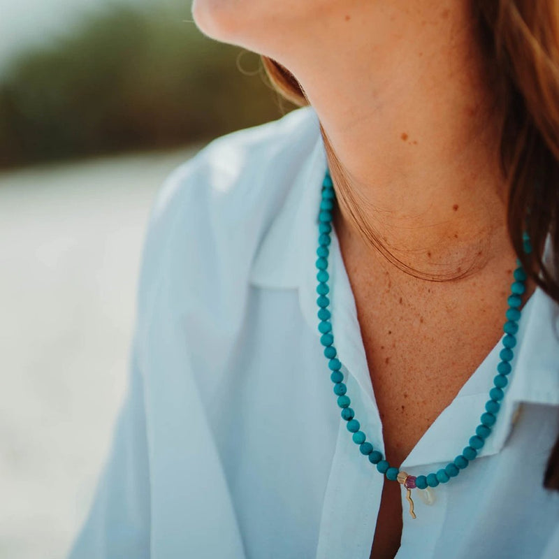 UV Awareness beaded Necklace for sun safety in turquoise