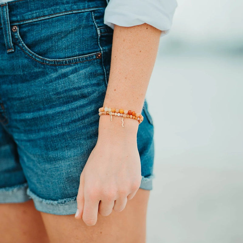 UV awareness beaded beach bracelet for sun safety in topaz jade