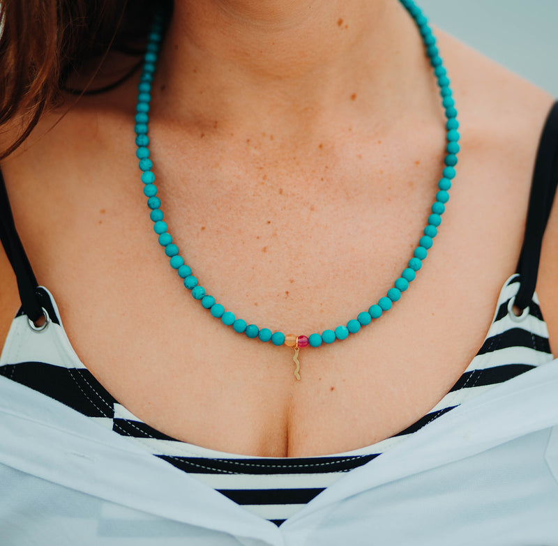 UV Awareness beaded Necklace for sun safety in turquoise