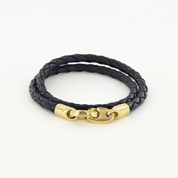 Endeavour Leather Double Wrap Bracelet in Midnight, Deep Dark Brown, White, and Orange