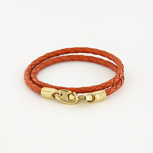 Endeavour Leather Double Wrap Bracelet in Midnight, Deep Dark Brown, White, and Orange