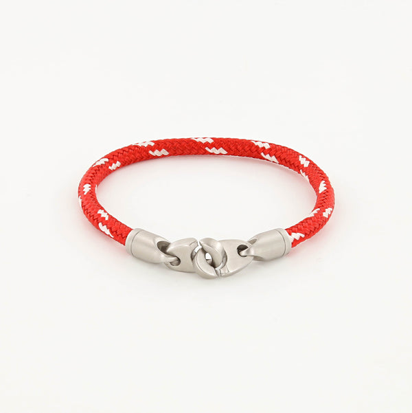Contender Single Wrap Rope Bracelet with Stainless Steel Brummels in Red and White