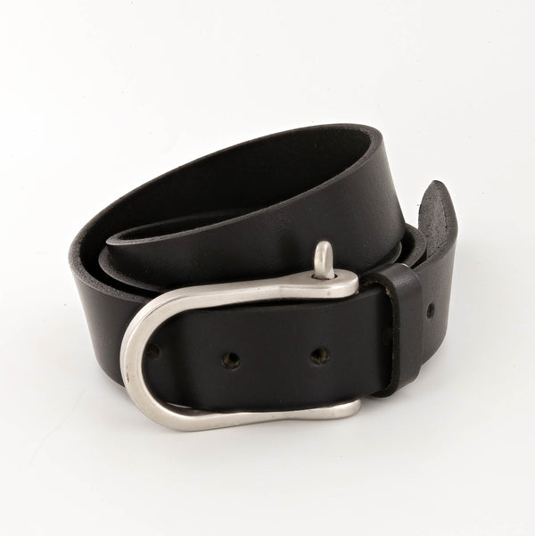 Standard Leather Belt with Shackle Buckle in Nickel and Black