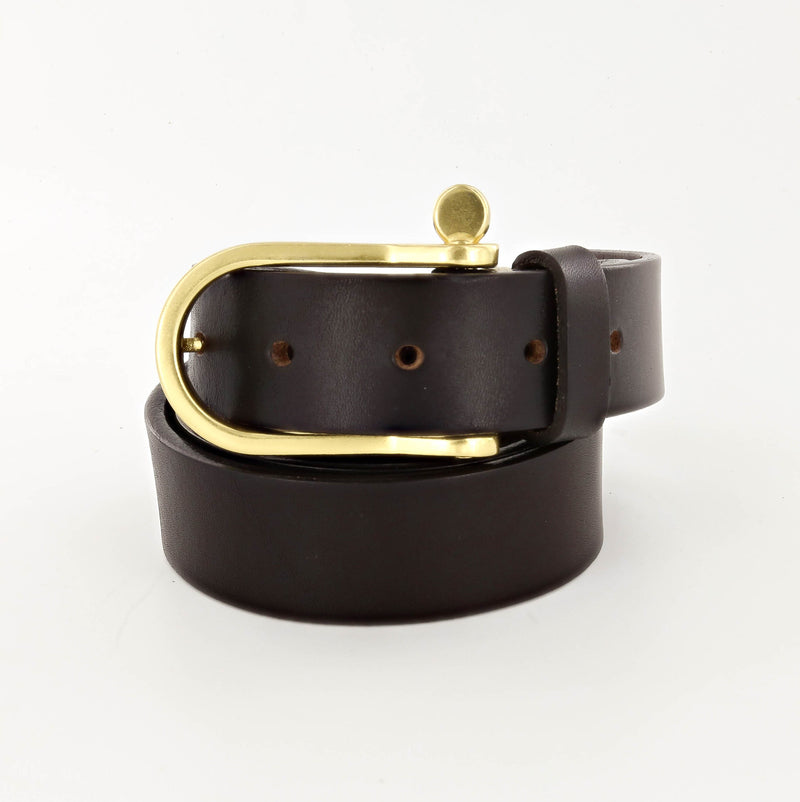 Standard Leather Belt with Shackle Buckle in Brass and Deep Dark Brown
