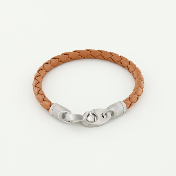 Catch Single Wrap Leather Bracelet with Matte Stainless Steel Brummels in Baked Brown