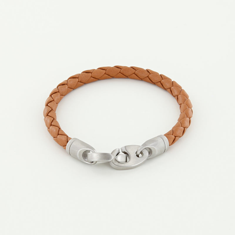 Catch Single Wrap Leather Bracelet with Matte Stainless Steel Brummels in Baked Brown