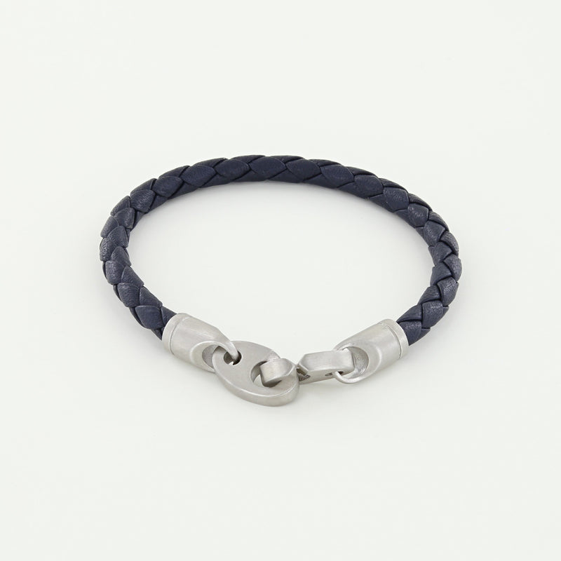 Catch Single Wrap Leather Bracelet with Matte Stainless Steel Brummels in Midnight Navy