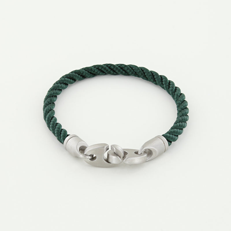Catch Single Wrap Rope Bracelet with Matte Stainless Steel Brummels in Evergreen