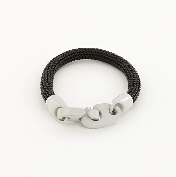 Recruit Braided Rubber Bracelet with Large Powder Coated Brummels in Light Gray and Black