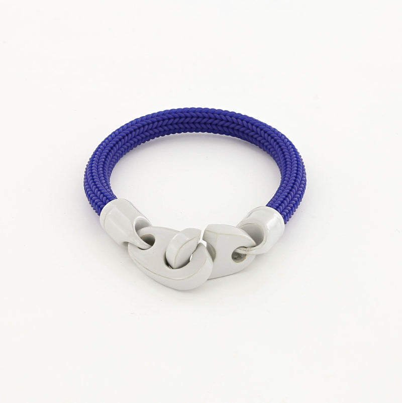 men's big brummel sailor bracelet with powder coated brummels and braided rubber, light gray and blue