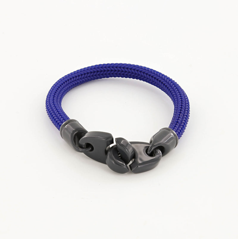 Recruit Braided Rubber Bracelet with Large Powder Coated Brummels in Dark Gray and Blue