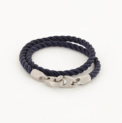 Catch Double Wrap Rope Bracelet with Matte Stainless Steel Brummels in Navy