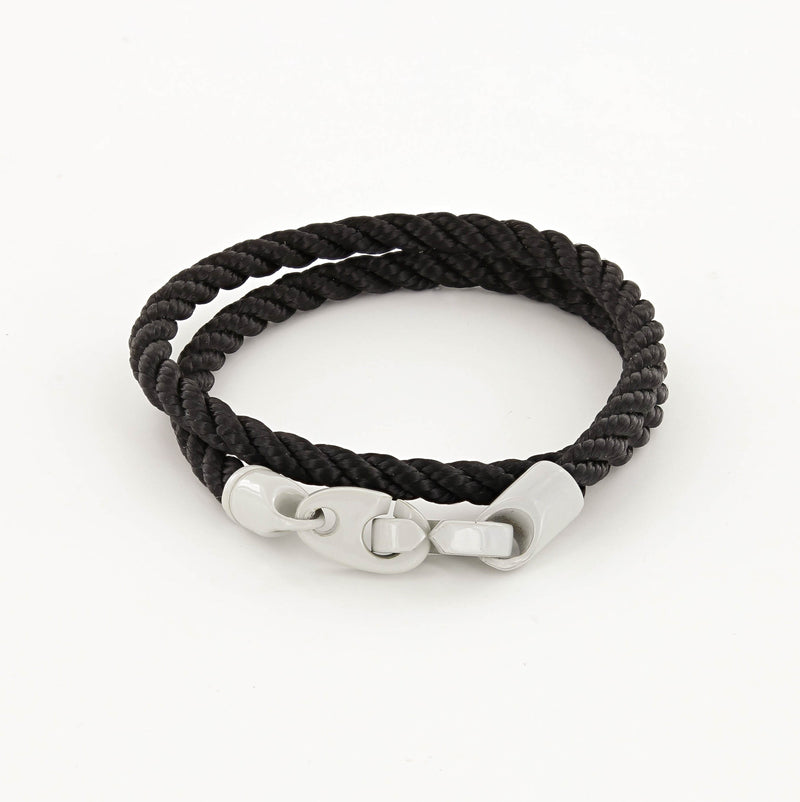 Signal Double Wrap Rope Bracelet with Light Gray Powder Coated Brummels and Black Rope