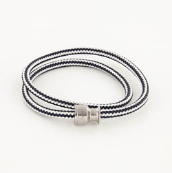Voyager Double Wrap Rope Bracelet with Stainless Steel Winch Navy and White