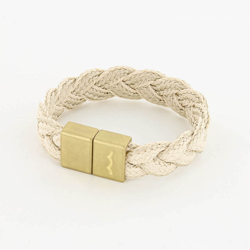 league, men's nautical magnetic brass bracelet with braid in natural