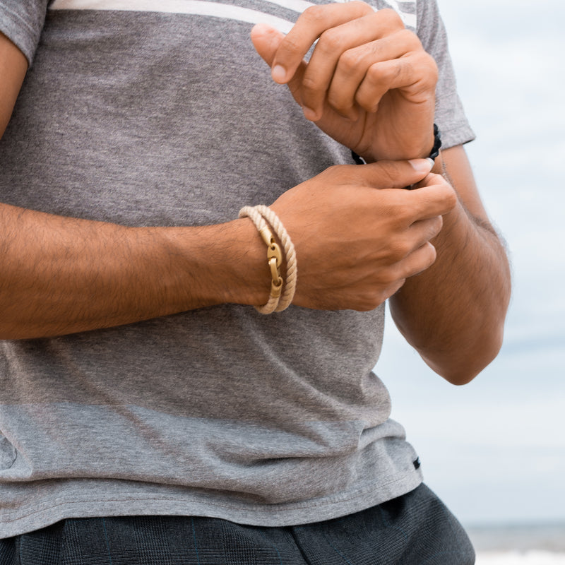men's nautical brass brummel bracelet in wheat rope