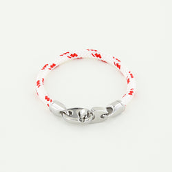 Volley Single Wrap Rope Bracelet with Stainless Steel Brummels in Red and White Braided Rope