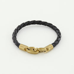 Journey Single Wrap Leather Bracelet with Matte Brass Brummels in Black