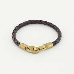 Journey Single Wrap Leather Bracelet with Matte Brass Brummels in Deep Dark Brown