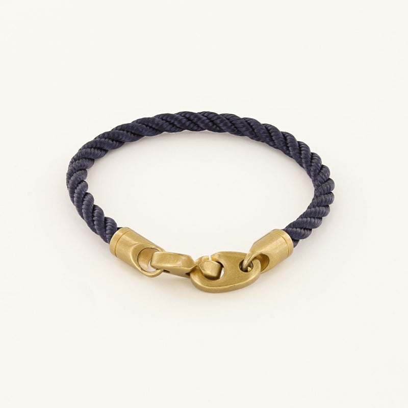 Journey Single Wrap Rope Bracelet with Matte Brass Brummels in Navy