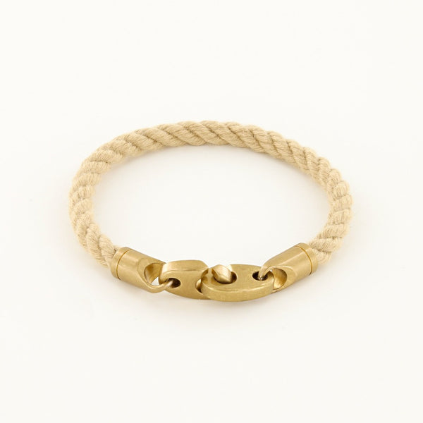 Journey Single Wrap Rope Bracelet with Matte Brass Brummels in Natural Wheat