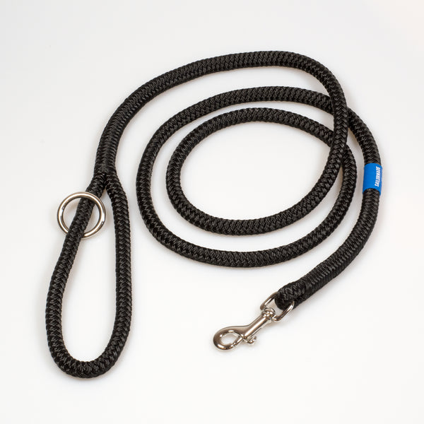 Riptide Reggie Rope Dog Leash in Black with Polished Nickel Hardware