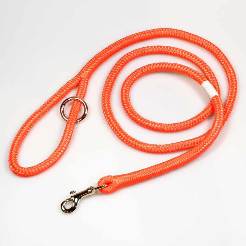 Riptide Reggie Rope Dog Leash in Buoy Orange with Polished Nickel Hardware