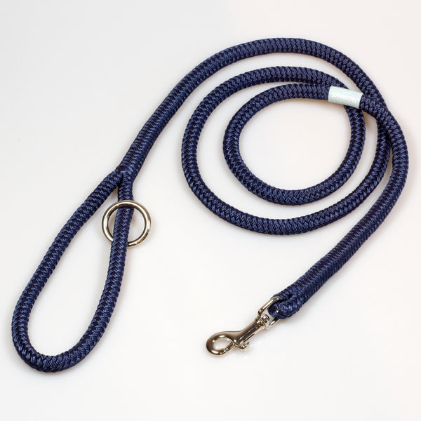 Riptide Reggie Rope Dog Leash in Navy with Polished Nickel Hardware