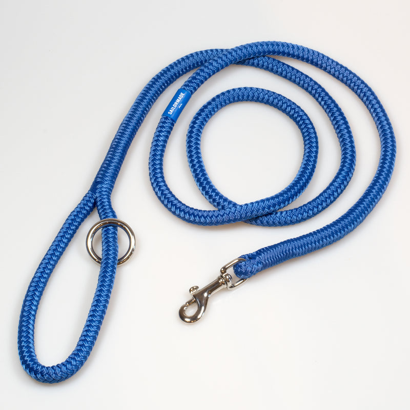 Riptide Reggie Rope Dog Leash in Bright Blue with Polished Nickel Hardware