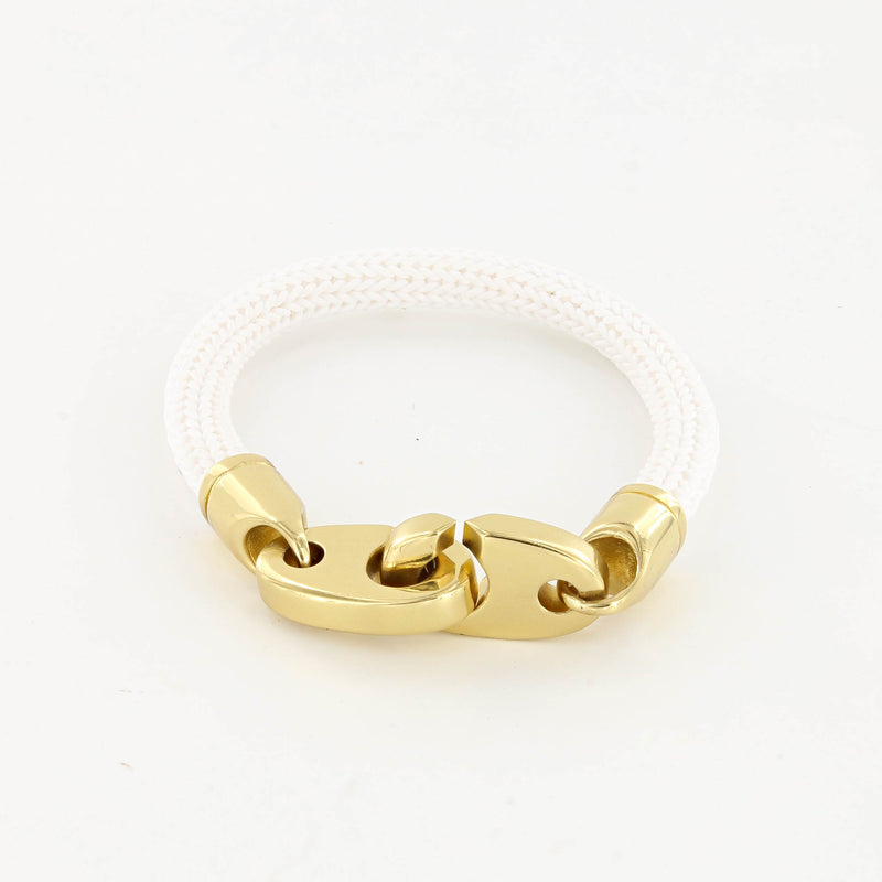 Charter Big Brummel Bracelet with Braided Rubber Wrap in Polished Brass and White