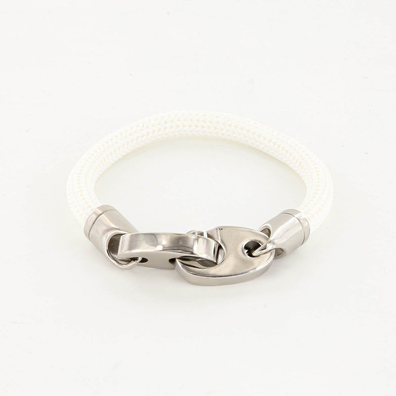 Charter Big Brummel Bracelet with Braided Rubber Wrap in Polished Stainless Steel and White