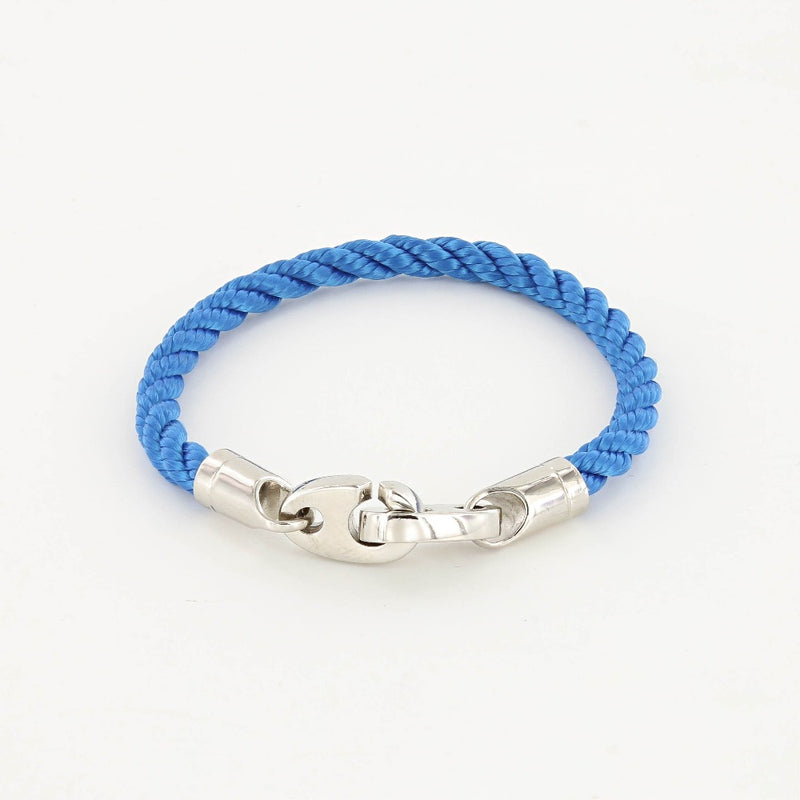 Sailormade women's elsewhere single wrap rope bracelet with stainless steel brummels in ocean blue. Handmade in Boston, MA.