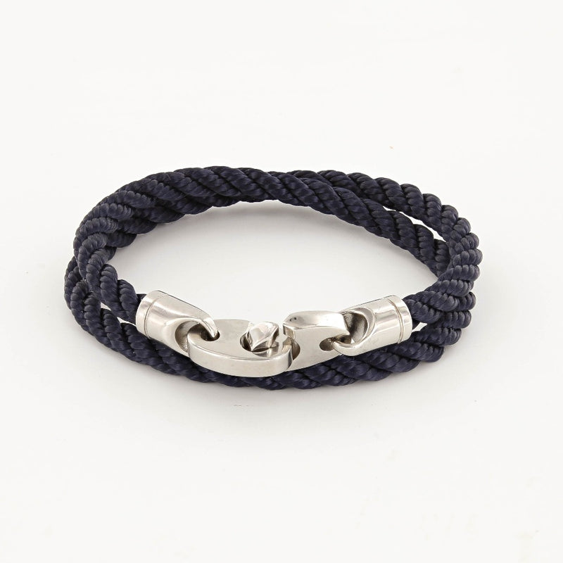 Elsewhere double wrap rope stainless steel brummel bracelet. Sailormade nautical women's bracelet made in Boston, Massahusetts.